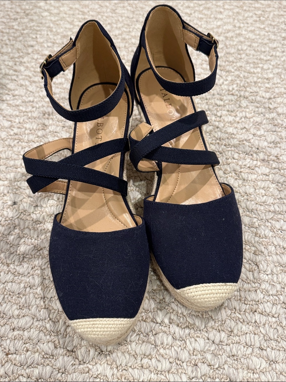 Talbots Lynsday navy canvas Espadrille Wedge Sandals with Ankle Straps Size 9.5